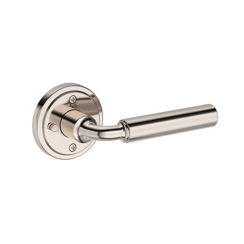 La Conner Privacy Lever with Stepped Round Rose in Lifetime (PVD) Polished Brass, Polished Nickel