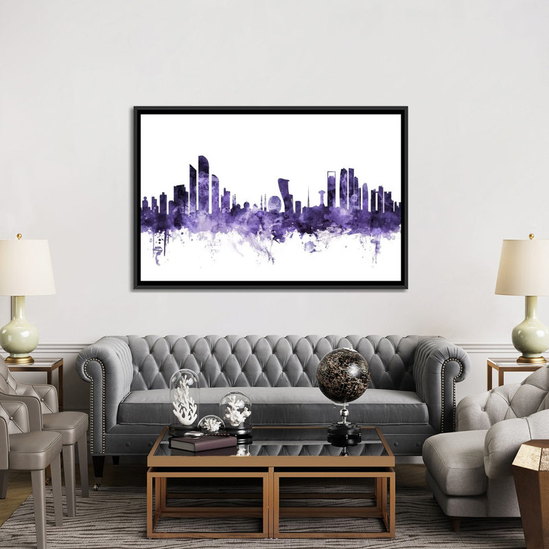 " Abu Dhabi, UAE Skyline " by Michael Tompsett, Black Framed Canvas, No Mat, 40" H x 60" W x 1.5" D
