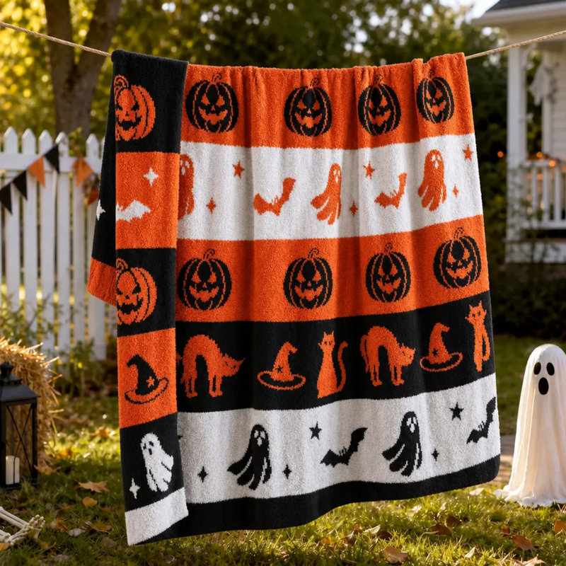 Jeté de lit Snuggle Sac Autumn Halloween, Motif à rayures