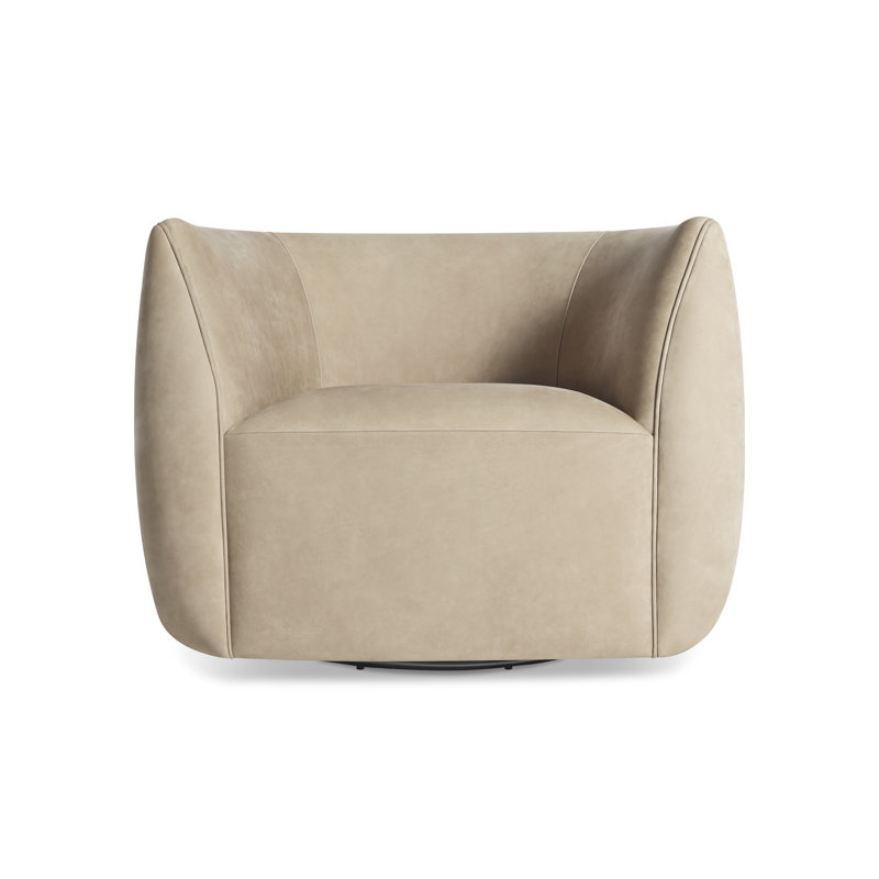 Council Leather Swivel Barrel Chair, Stone Genuine Leather