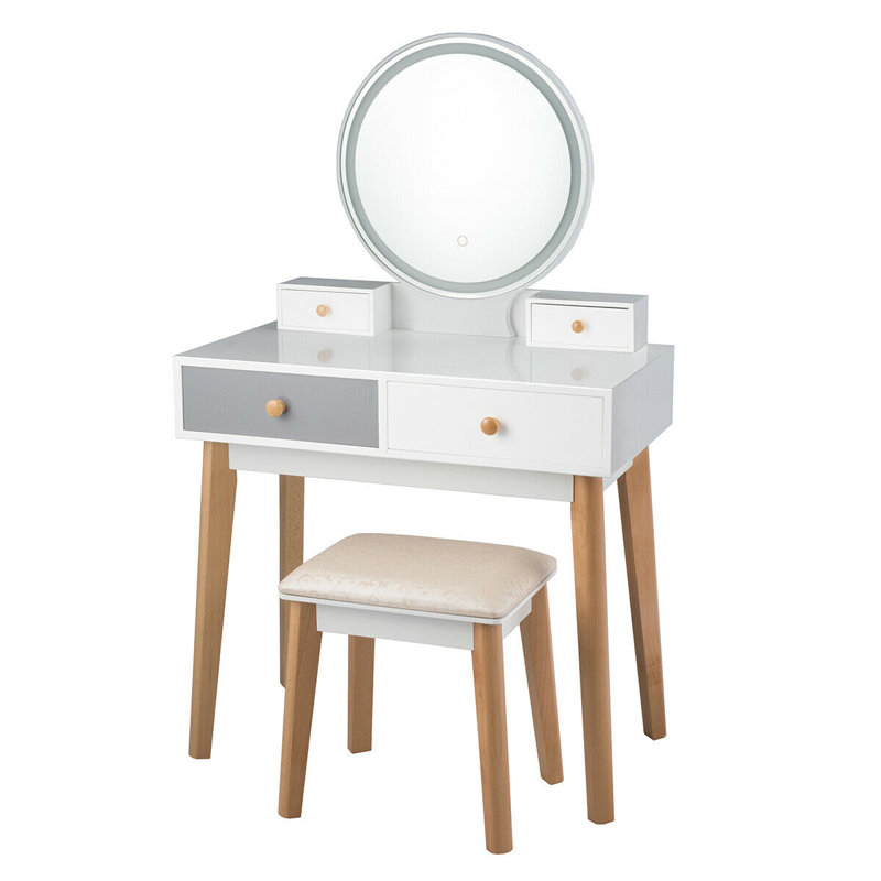 Ensemble coiffeuse avec tabouret et Miroir Camron