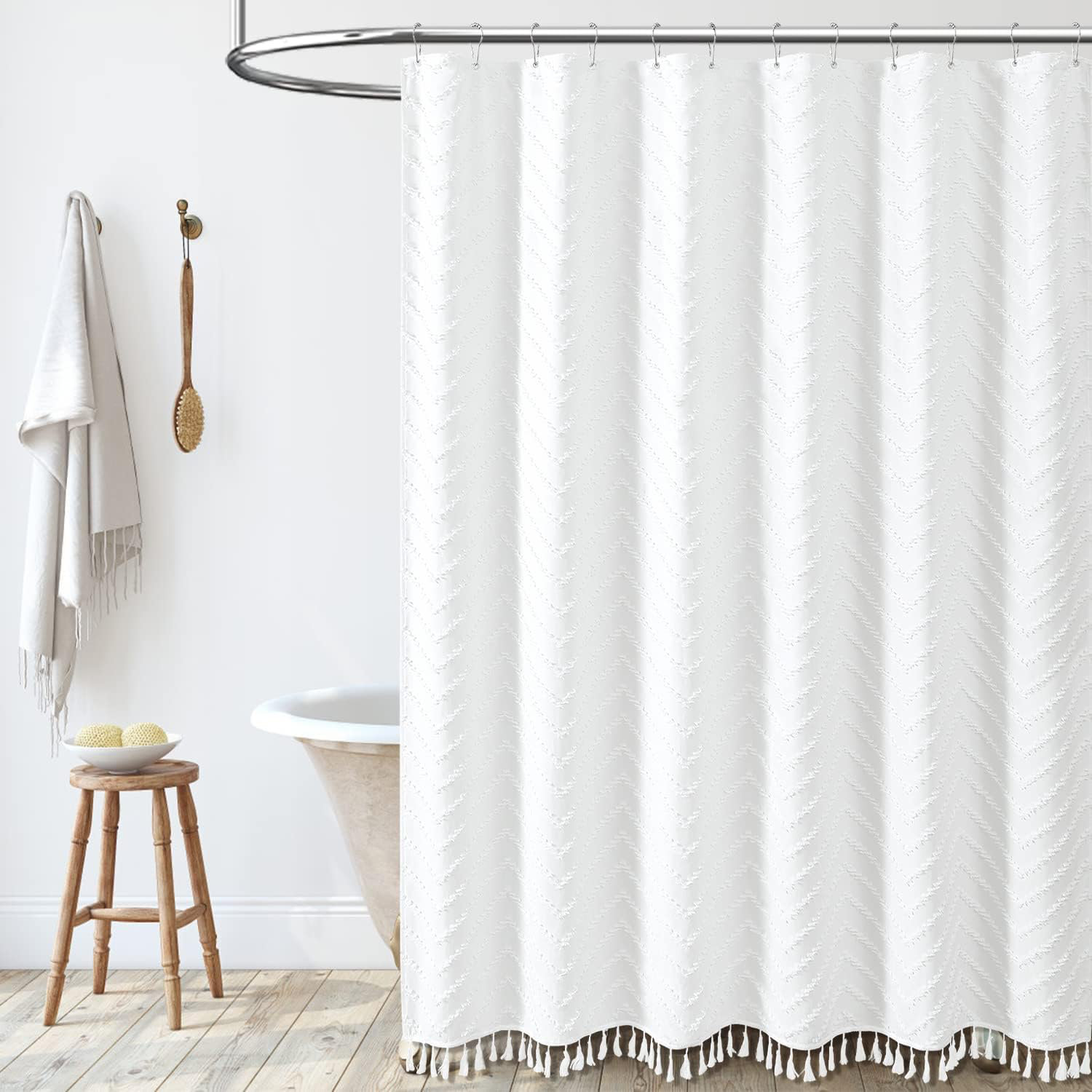 Latitude Run® 78 Inches Long Shower Curtain, Boho Tufted Chevron ...
