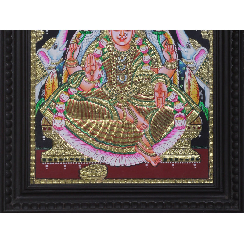 Déesse Gajalakshmi Tanjore, peinture | Couleurs traditionnelles avec or 24 carats | Structure en bois de teck