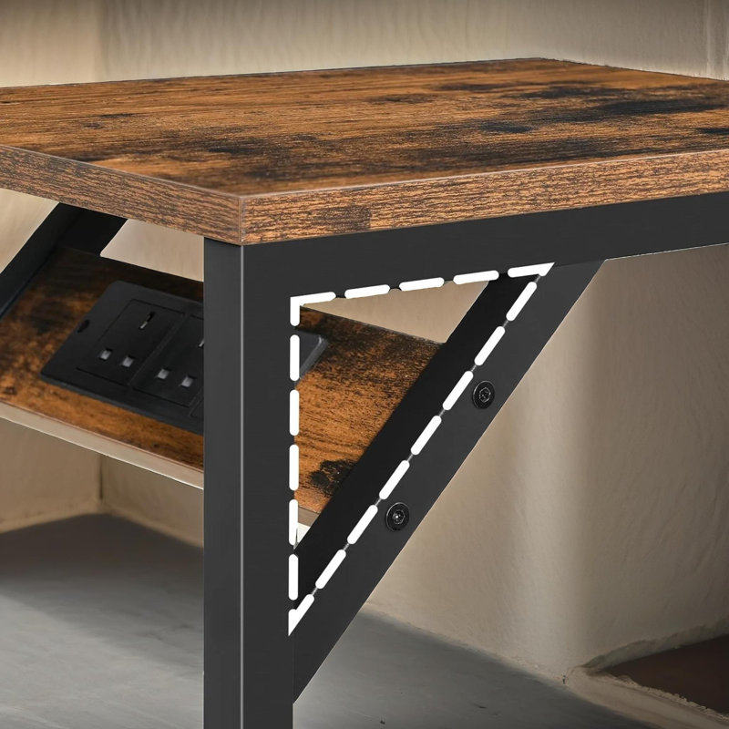 Hargaden Industrial C Shaped Side Table with Built In Power Outlets End Table Living Room