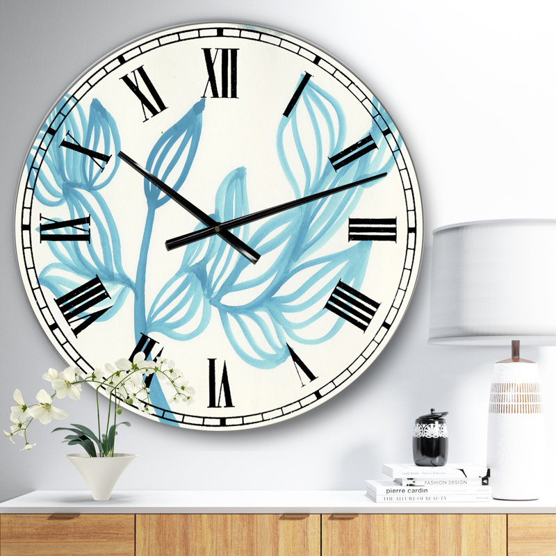 Blooming Blue - Grande horloge murale Mid-Century, Surdimensionné