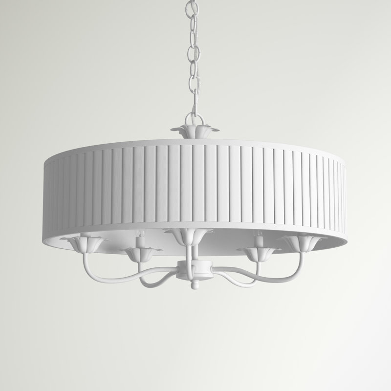 Lustre tambour 5 lumières à abat-jour Lamotte, Blanc