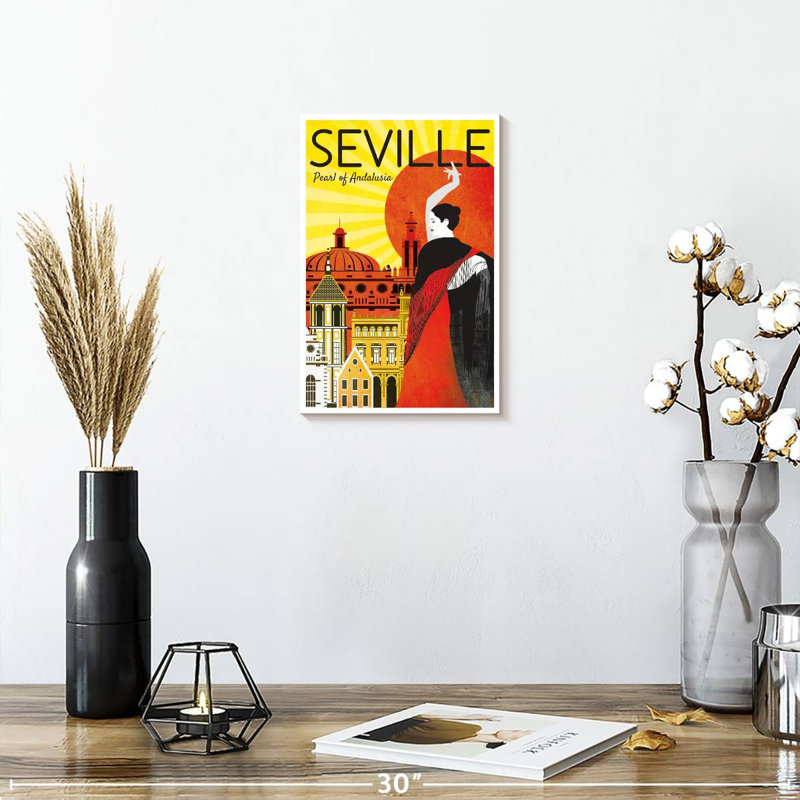 Séville perle d'Andalousie, affiche rétro, 12" H x 8" W