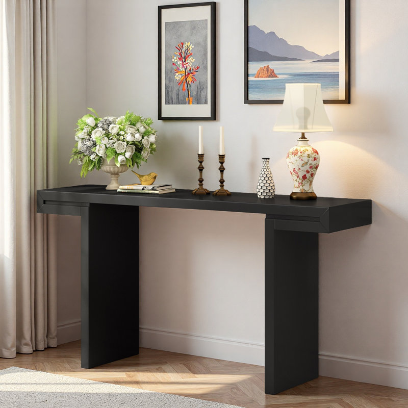 Console avec lignes géométriques et pieds réglables, Noir