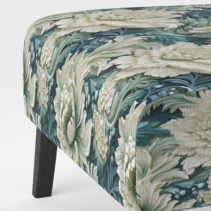 Fauteuil de chambre rembourré vert et blanc à motif cachemire vert et blanc