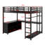 Lit mezzanine en métal avec cubes de rangement, tablettes et bureau en L