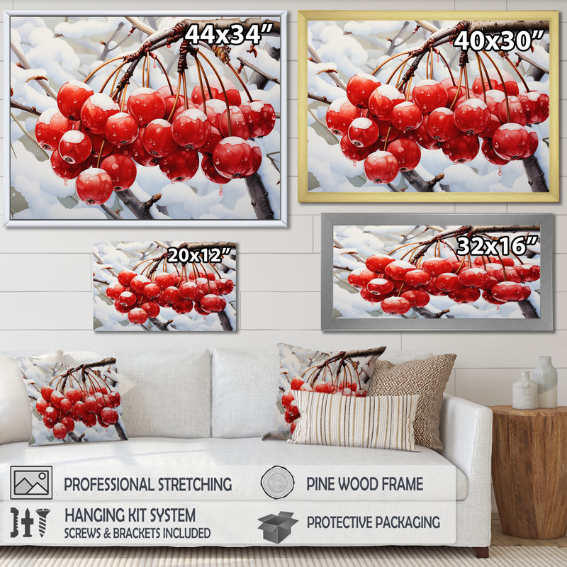 Hiver rouge cerisier - art mural cerise, H 34 po x l 44 po x P 1,5 po, Toile tendue