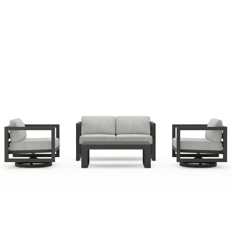 Avion 4 Piece Loveseat Set With Swivel, Cast Silver Sunbrella®, Slate