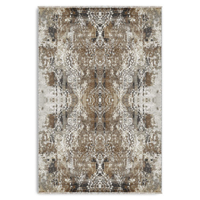 Pastel Lacasa Brown Beige Vintage Look Cotton Chenille Area Rug