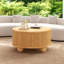 Table basse ronde cannelée avec rangement, bois massif de pin, porte coulissante, naturel, 31,8 po
