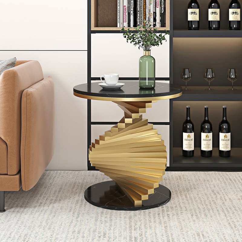 Anaum Abstract End Table Side Table, Black