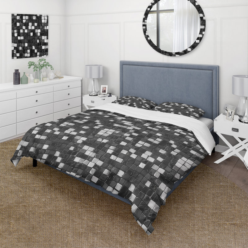 Ensemble de housse de couette gris et noir Mid-Century Mosaic Tiles V - Mid-Century