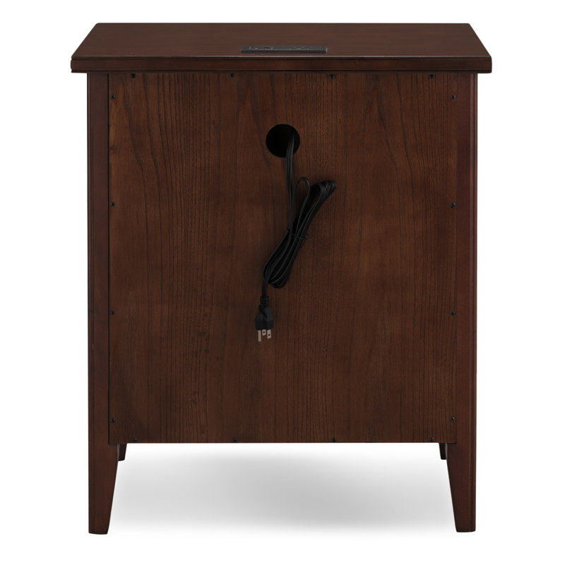 Laurent Nightstand with Drawer, Door with USB-C Fast Charging Station and AC/USB Outlet, Chocolate Cherry, Set of 2