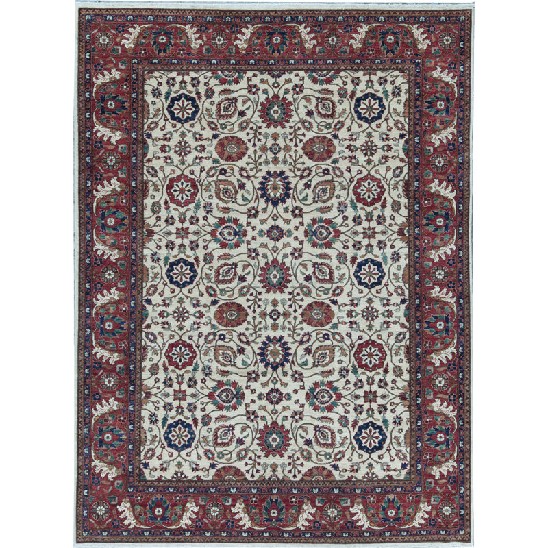Hand-Knotted High-Quality Beige and Red Area Rug