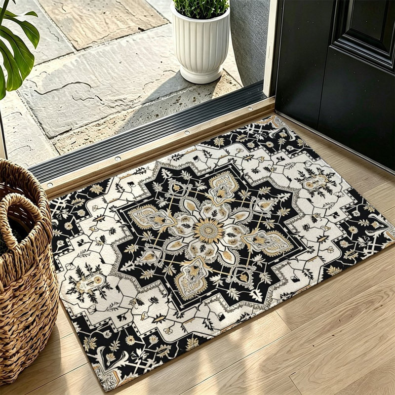 Tapis rétro médaillon blanc petit format 47 x 31 pouces