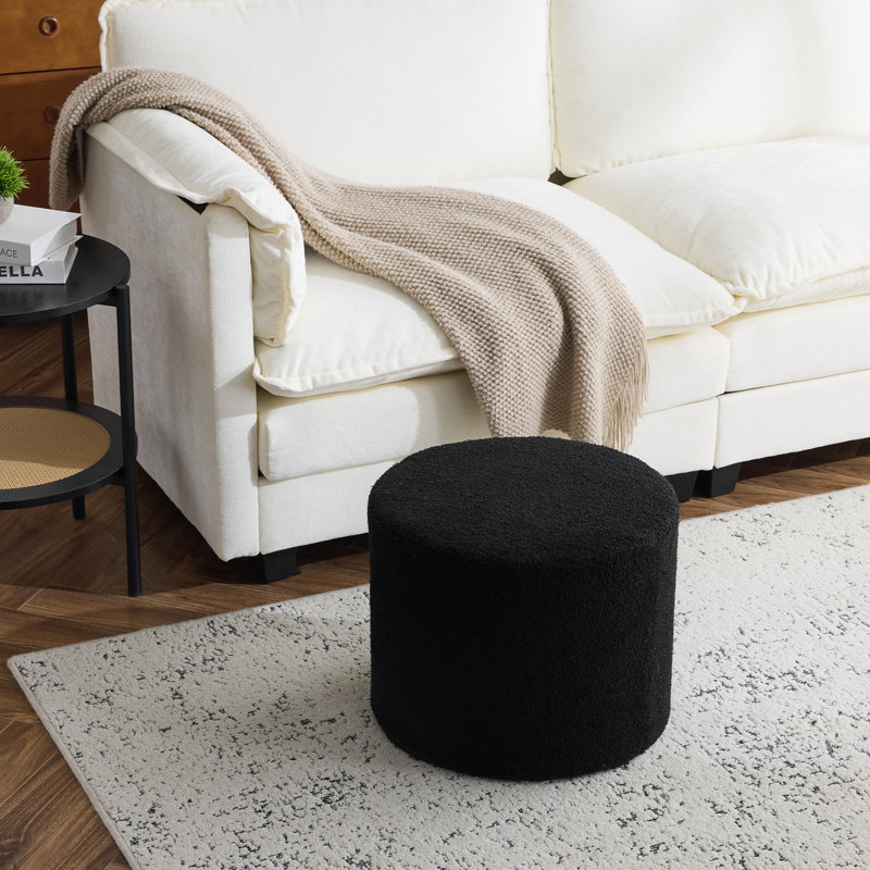 Upholstered Pouf 17.7"x17.7"x13.8", Black Teddy