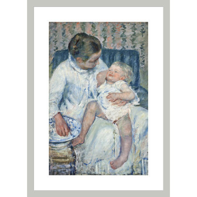 «Mother About to Wash Her Sleepy Child» par Mary Cassatt, impression giclée encadrée