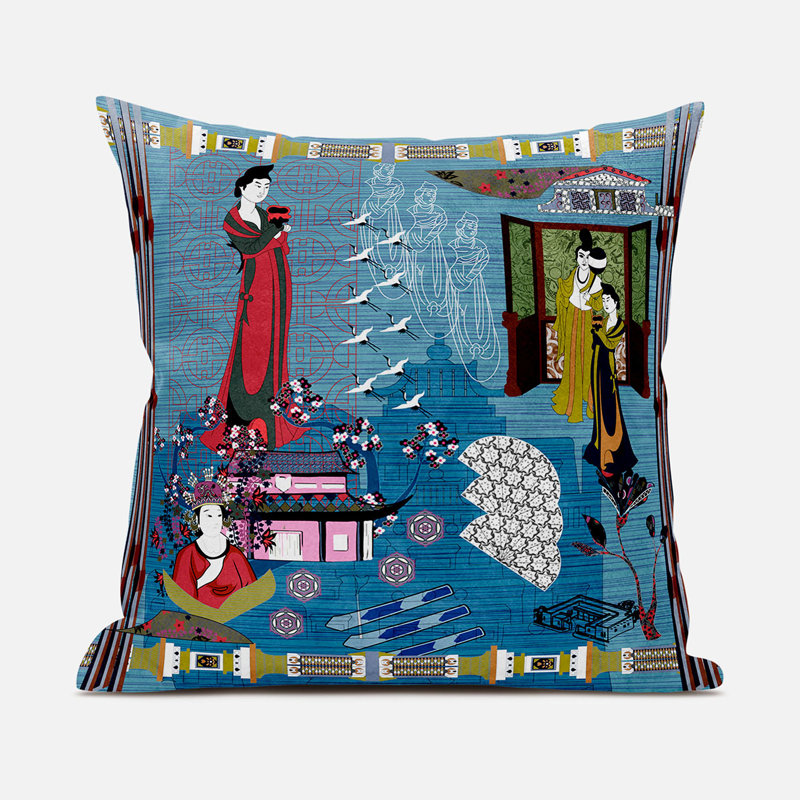 Housse et insert de coussin carré en polyester intérieur / extérieur, 16 po x 16 po, Bleu/rouge/jaune