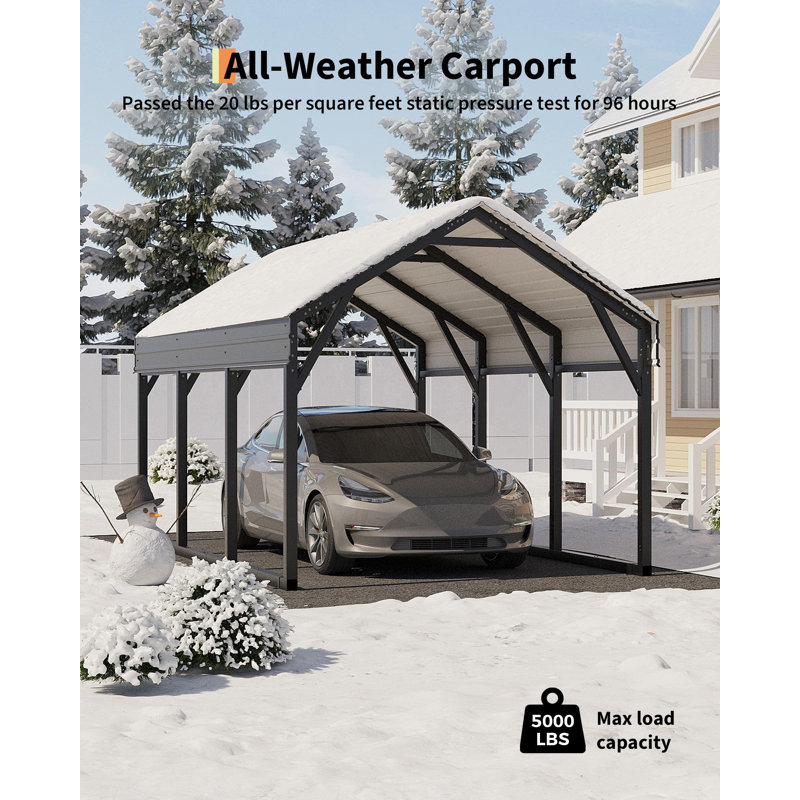 Metal Carport, Heavy Duty Carport Reinforced Frame and Steel Roof, All-Weather Shelter for Pickups, Boats, Cars, and Tractors
