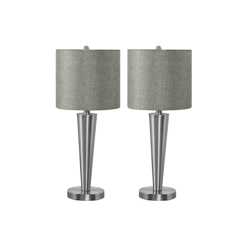 Éclairage, ensemble de 2, H 24 po, lampe de table, port USB inclus, métal, abat-jour, contemporain, Gris, Argent argent