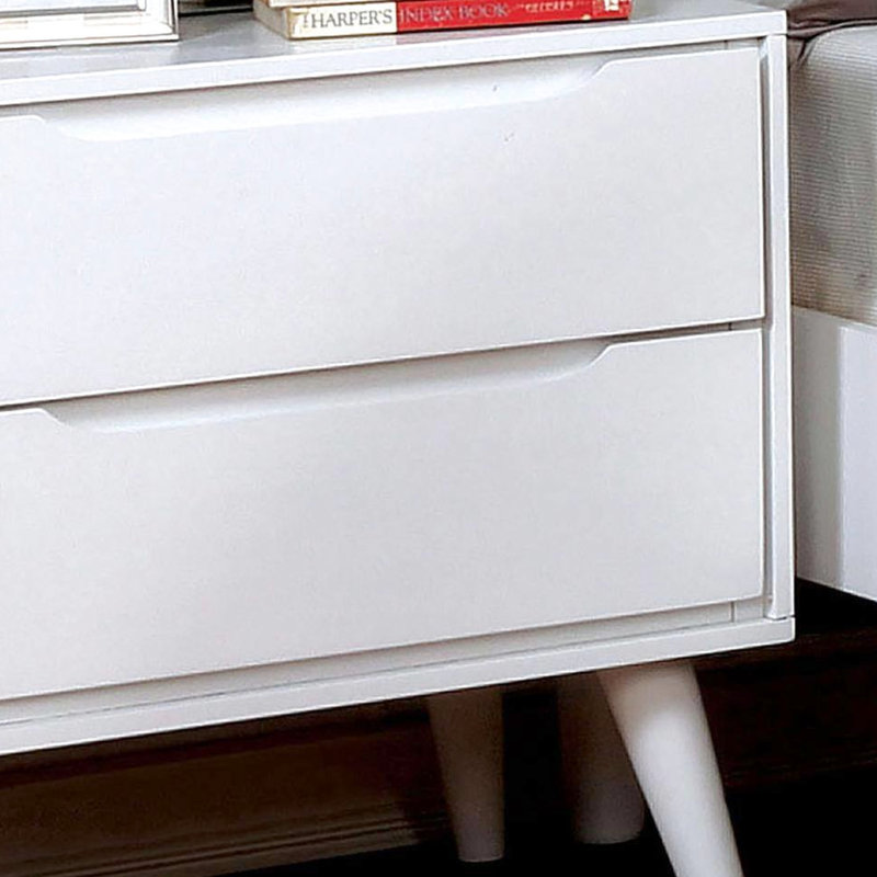 Table de chevet blanche moderne Mid-Century avec 2 tables de chevet en bois massif et pieds fuselés en blanc, 2 pieds en angle