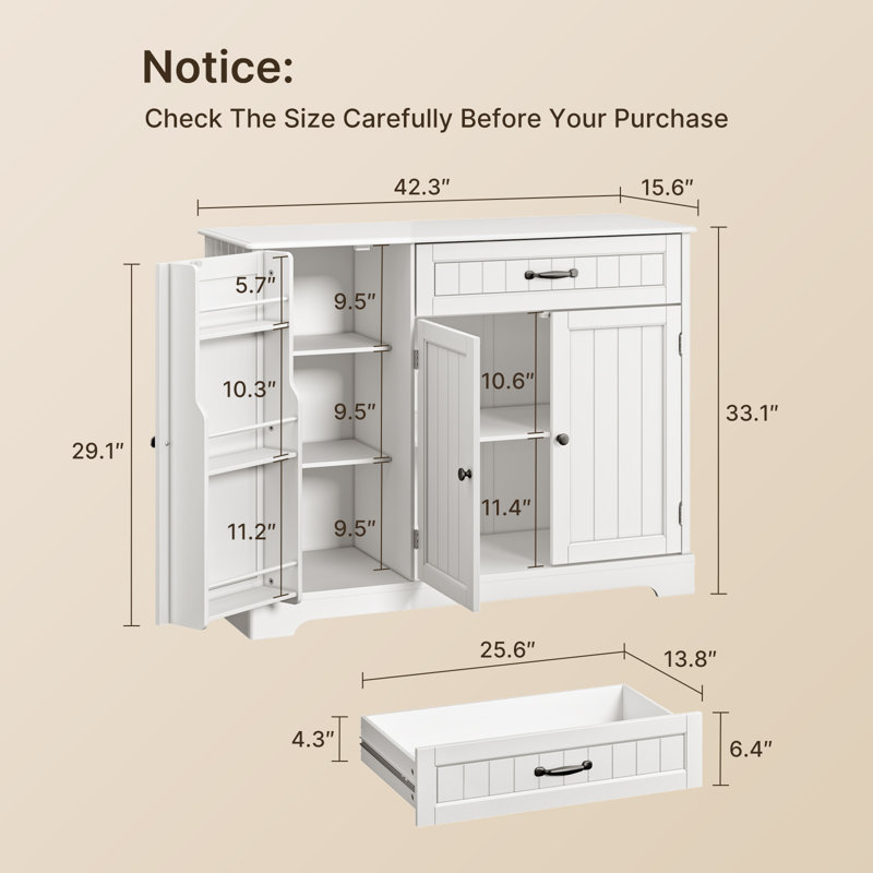 Bayview 33” Kitchen Pantry with 3 Doors, 1 Drawer, Refrigerator-Style Doors, Adjustable Shelves, Standalone Storage Cabinet, Solid and Engineered Wood, Multiple Finish Options