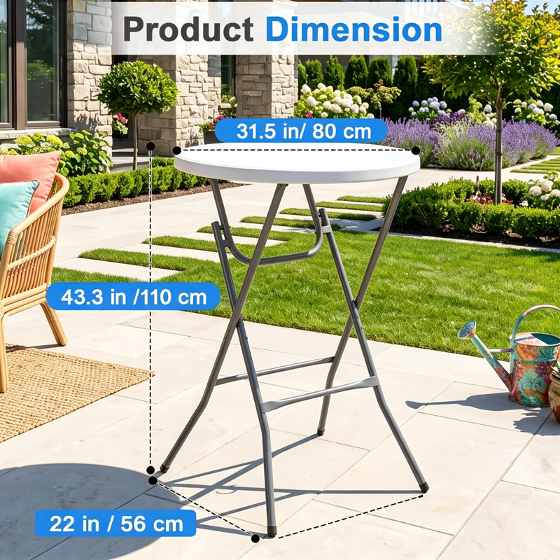 Table pliante de 32 po ronde et 43 po de hauteur bar en plastique de granit pliable