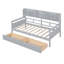 Lit de jour simple, structure en lattes de bois gris, rangement de chevet pour articles ludiques avec tablettes et deux tiroirs, fabrication solide, utilisation polyvalente-1011999818-1011999819
