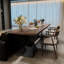 Noyer clair + bureau rectangulaire en bois massif noir + fer + acrylique-72764791
