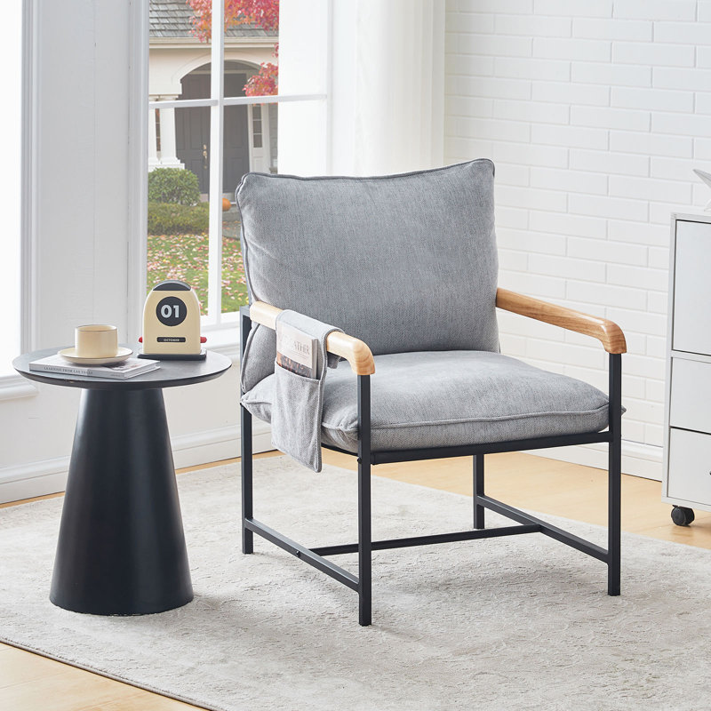 50cm H Fabric Upholstered Metal Armchair, Grey