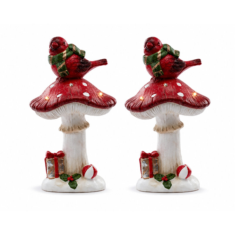 Ensemble de 2 figurines de champignon cardinal lumineux à DEL, Noël fantaisiste dans les bois