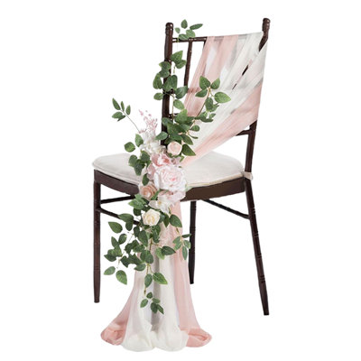 Décoration de chaise de mariage Allée Pew Église Fleurs artificielles Verdure Drapeaux Banc Cérémonie Réception Floral Faux toile de fond Rose Fête en plein air