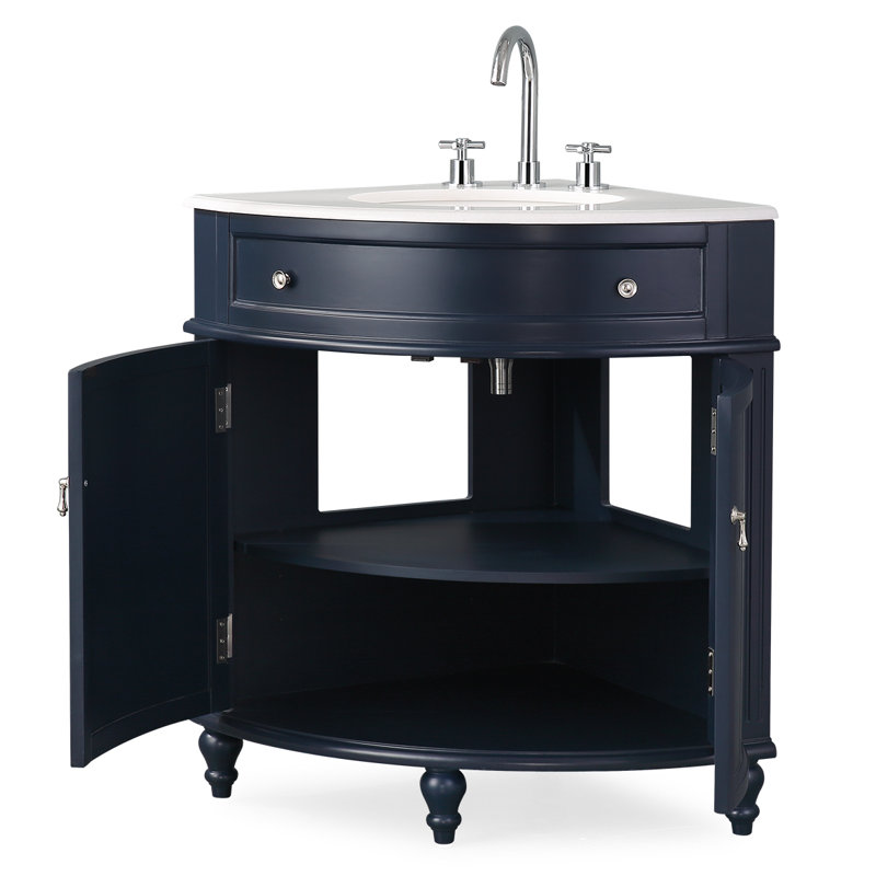 Wilhoite 24'' Single Bathroom Vanity with Top, Navy Blue, White