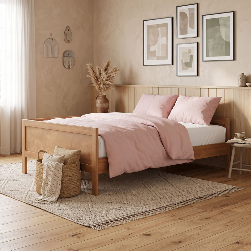 Lit de jour en bois avec lattes, Lit double, Noyer clair