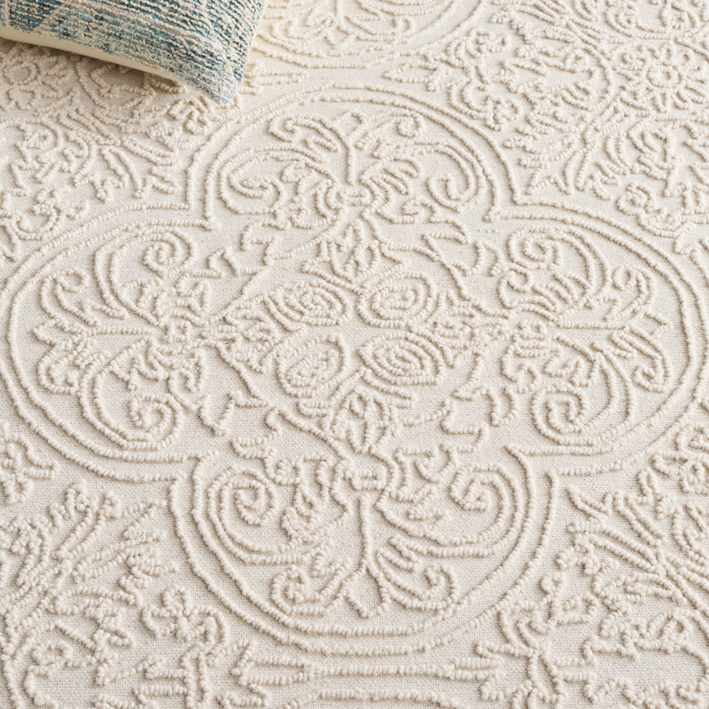Tapis Marys Trace en laine et coton, tissÃ© Ã  la main, Carré 4 pi, Ivory