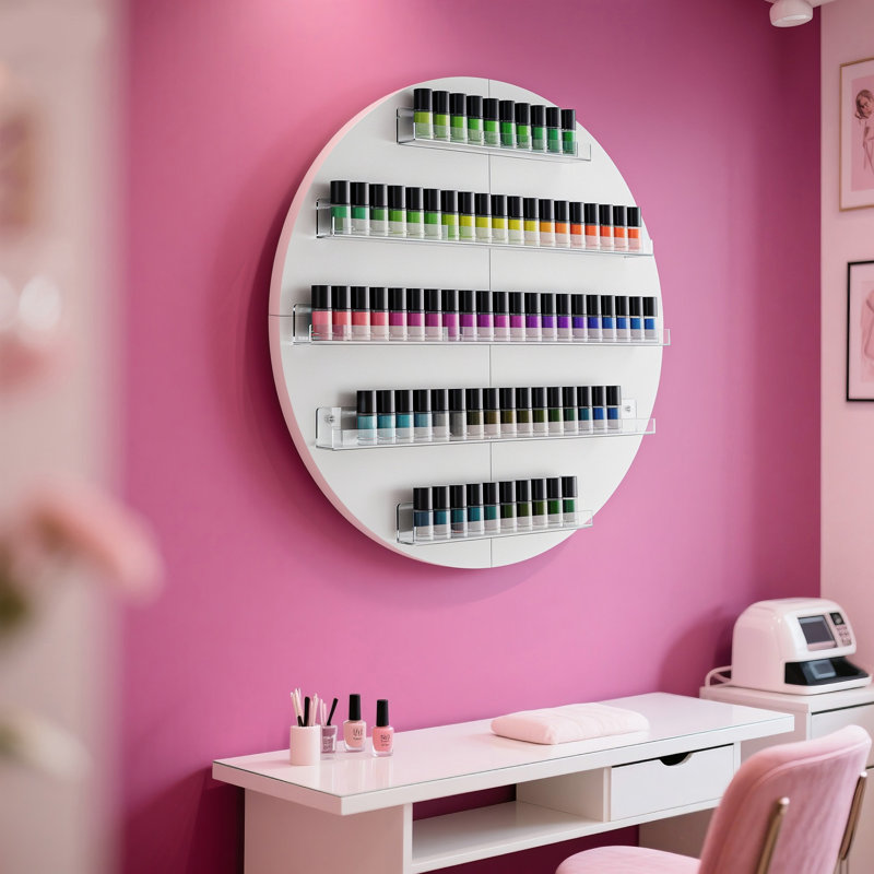 Support à 5 niveaux pour vernis à ongles mural avec séparateurs en acrylique, Blanc