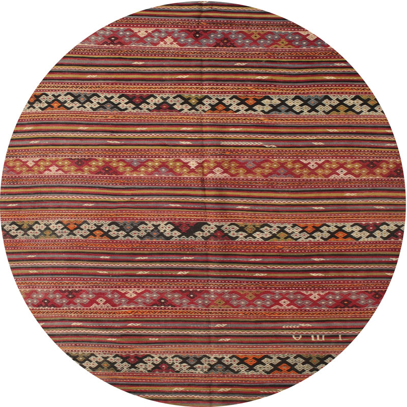 Tapis contemporain brun / rouge, Rond 7 pi