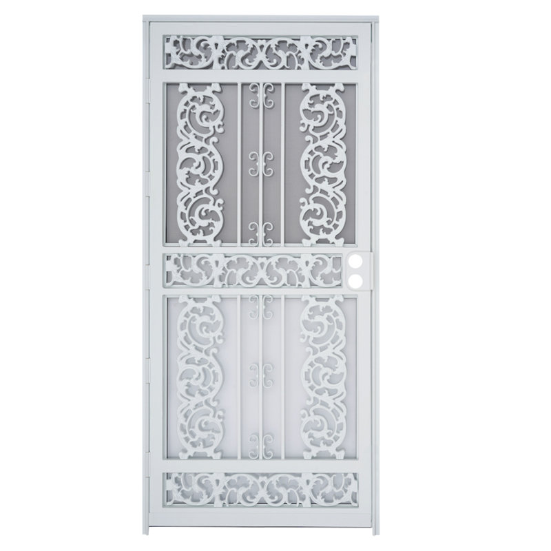 Porte de sécurité en acier gris de luxe Grisham, porte de tempête en fer 36 x 80 po, Blanc
