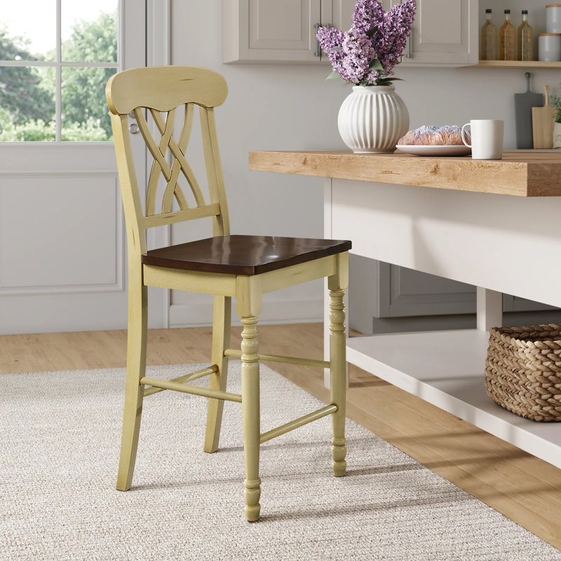 Tabouret de comptoir en bois Crystil, Babeurre / chêne