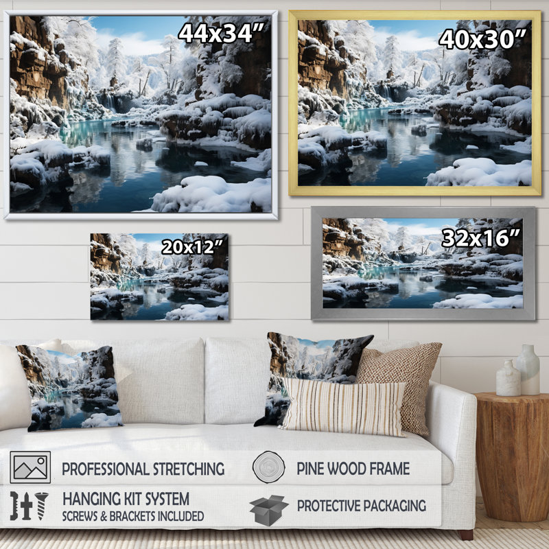 Frozen Symphony III de la chute d'eau grise et blanche - Paysages, art mural, salon, H 16 po x l 32 po x P 1 po, Toile tendue