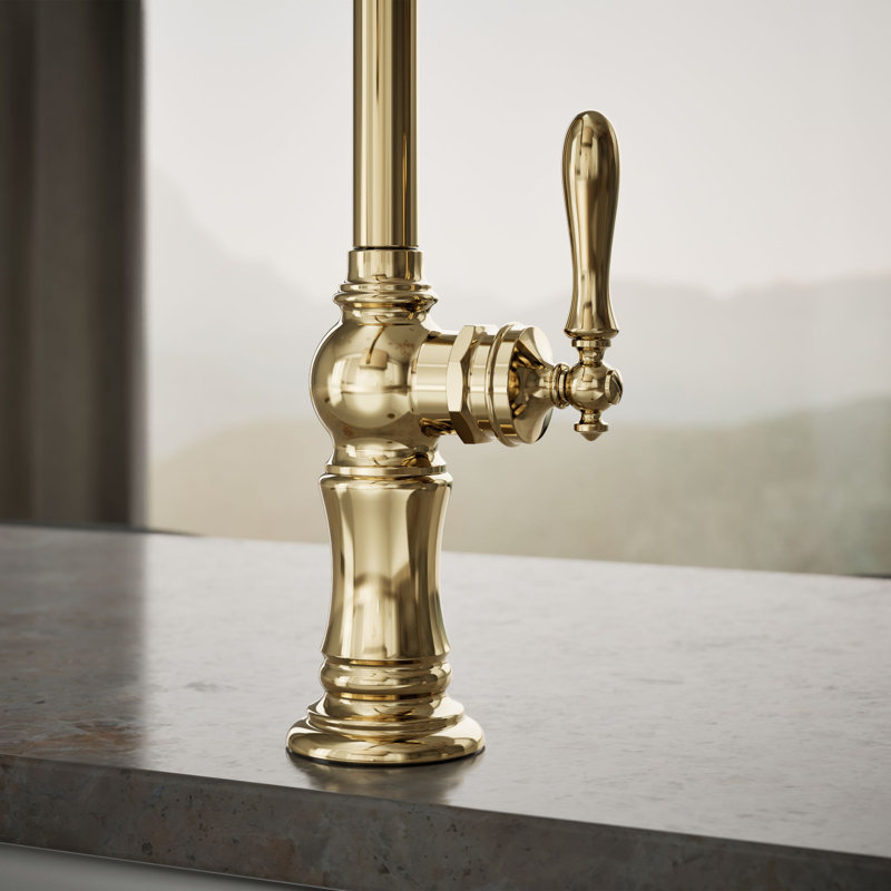 Artifacts® Single-Hole Kitchen Faucet with Swing Spout, Arc Spout Design, Vibrant French Gold