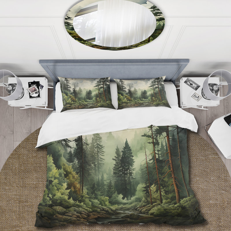 Ensemble de housse de couette Pine Tree Forest Bedding, Housse de couette simple + 1 taie décorative stan