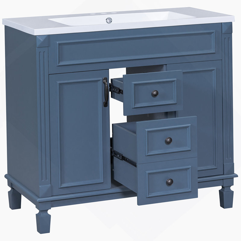 Meuble-lavabo de salle de bain avec lavabo supérieur, armoire de rangement moderne avec tiroirs
