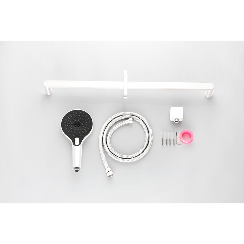 Pomme de douche robuste en acier inoxydable avec tuyau de 69 pouces et barre coulissante de 28 pouces, fonctions de pulvérisation variées, tuyau de bar d'apparence blanc, différentes options, hauteur réglable, finition