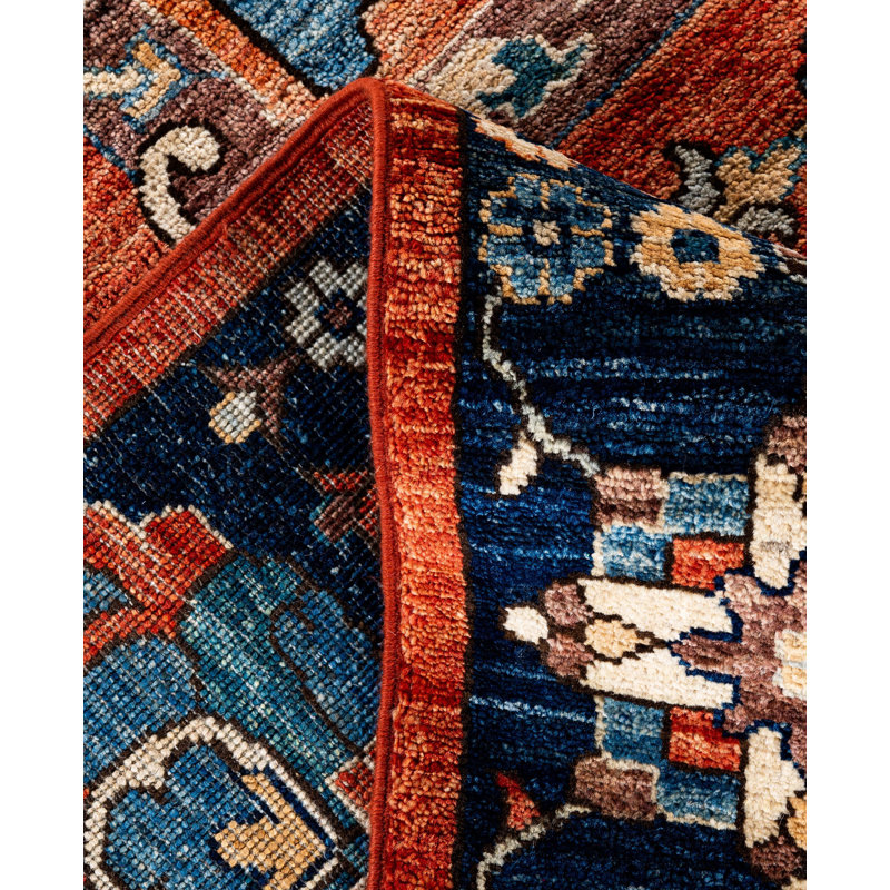 Tapis unique noué à la main Dobbins - rouge, 9 pi 1 po x 11 pi 11 po