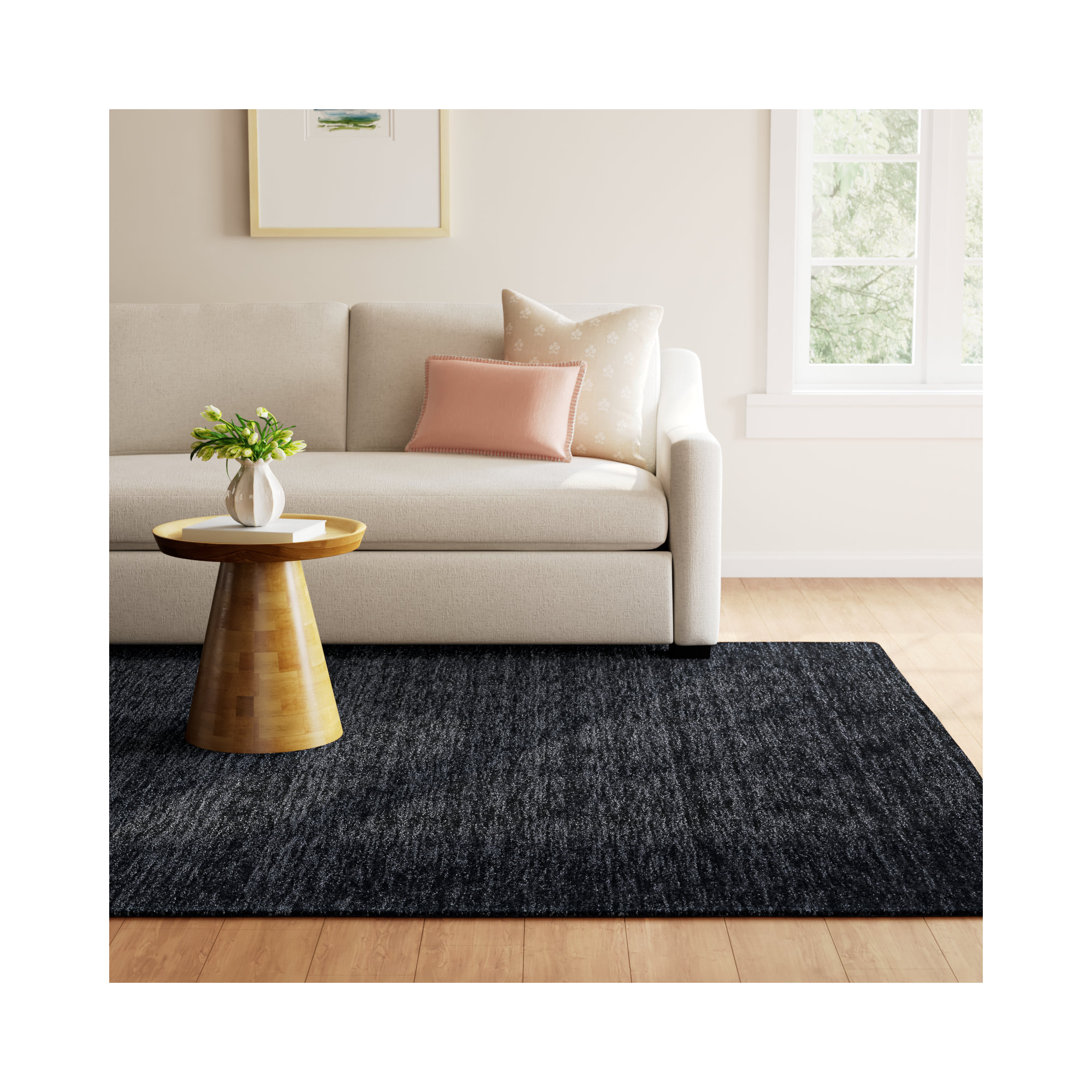Kaden Handmade Wool Blue Rug, Black, Rectangle 8' x 11'